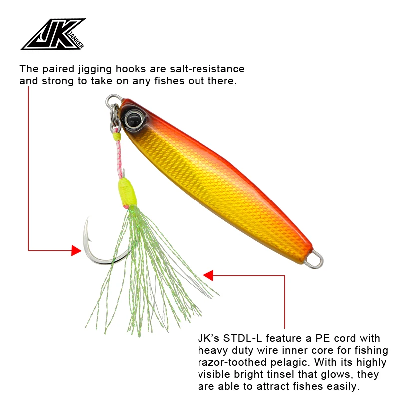 JK New Product STLS-L Wear-Resistant Hook Wire Fixture Fishing Auxiliary Single Hook Sea Fishing Hook Luminous Single Hook