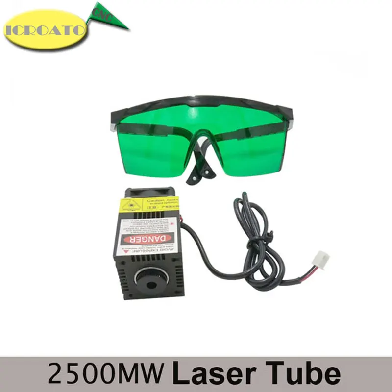 

ICROATO 2500mw 450NM focusing blue purple laser module engraving,2.5w laser tube diode hx2.54 2p port+protective googles