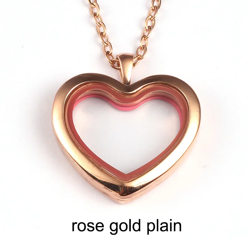 rose gold plain URSJEWELRY 30 мм в форме сердца, хорошие украшения Магнитная застежка 316L неоднородная нержавеющая сталь очарование медальон из смарт-стекла с цепочкой Цепочки и ожерелья - Окраска металла: rose gold plain