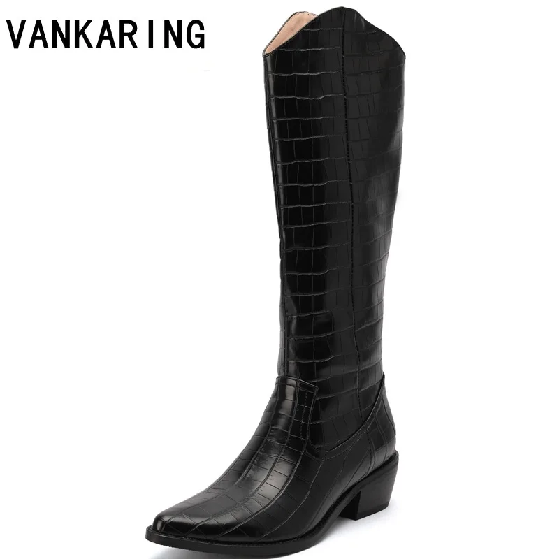 

INS pop punk shoes woman winter boots women's knee high boots faux crocodile leather warm boots thick high heel motorcycle boots