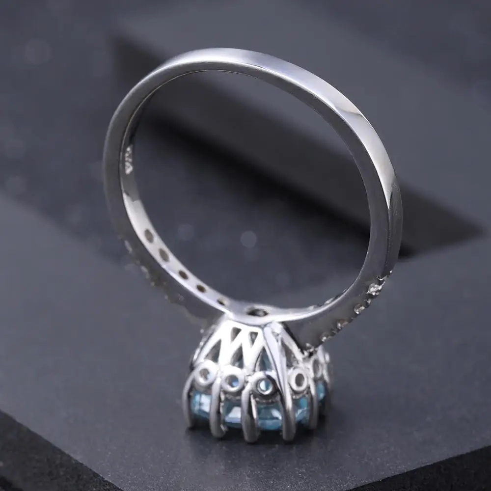 GEM'S балетные 925 пробы серебряные кольца для женщин 4.68Ct натуральный круглый Небесно голубой топаз драгоценный камень кольцо Свадебные ювелирные изделия