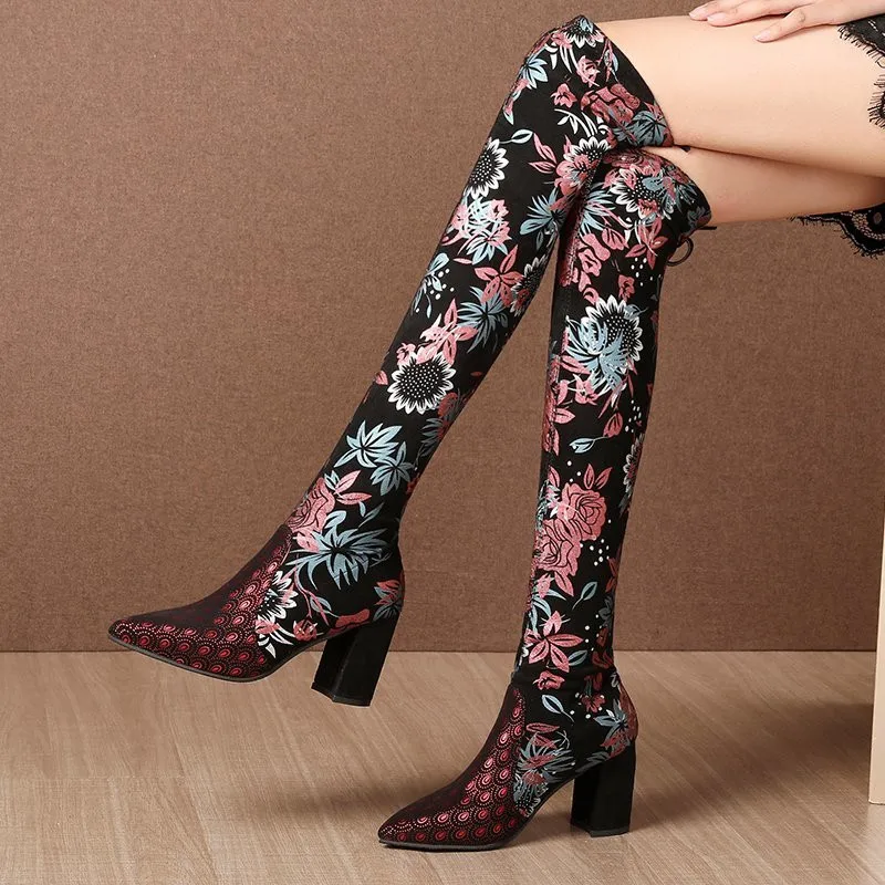 

2020 new fashion Women Over The Knee High Boots Slip on Winter Shoes Thin High Heel Pointed Toe All Match Women Boots Size 34-40