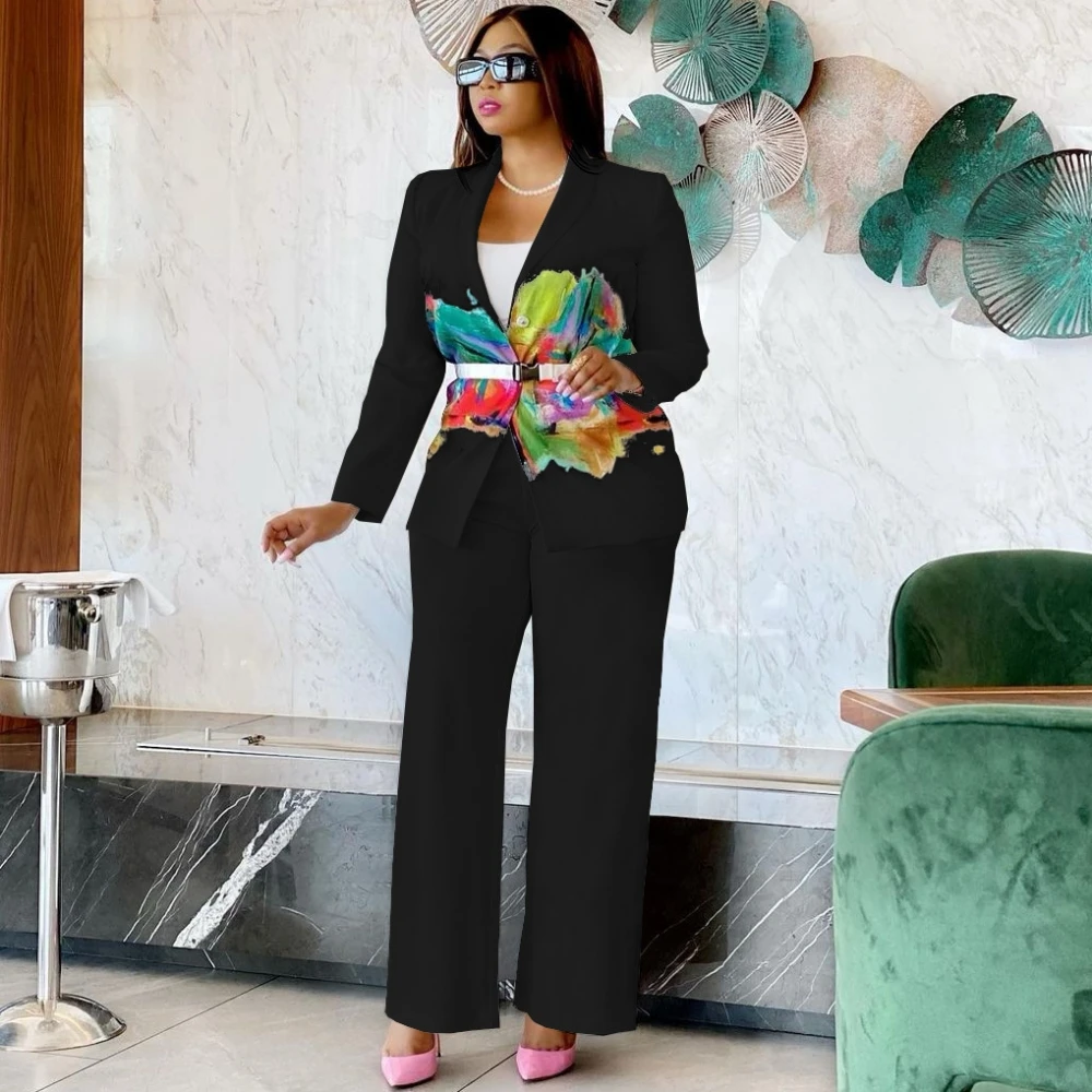 

Африканские женские комплекты, блейзер с длинным рукавом и брюки, костюмы для офиса, женский элегантный комплект из 2 предметов, деловые нар...