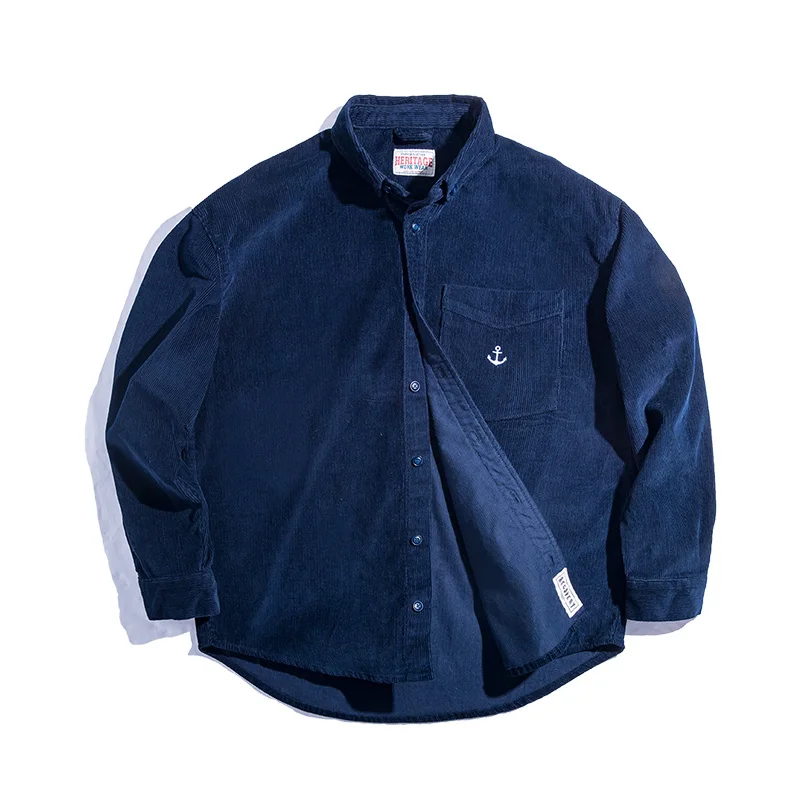 Мужская Вельветовая рубашка с длинным рукавом на пуговицах карманом | одежда