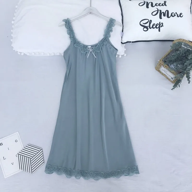 

Summer Viscose Fiber Nightdress Women's Thin plus Size Pajamas Korean-Style Sweet LaceSilk-like Sexy Leisure Tops