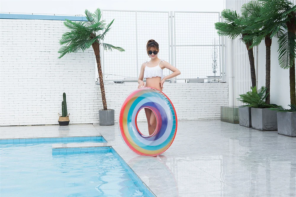 Гигантская Радужная цветная форма уплотненное Надувное ПВХ кольцо для бассейна