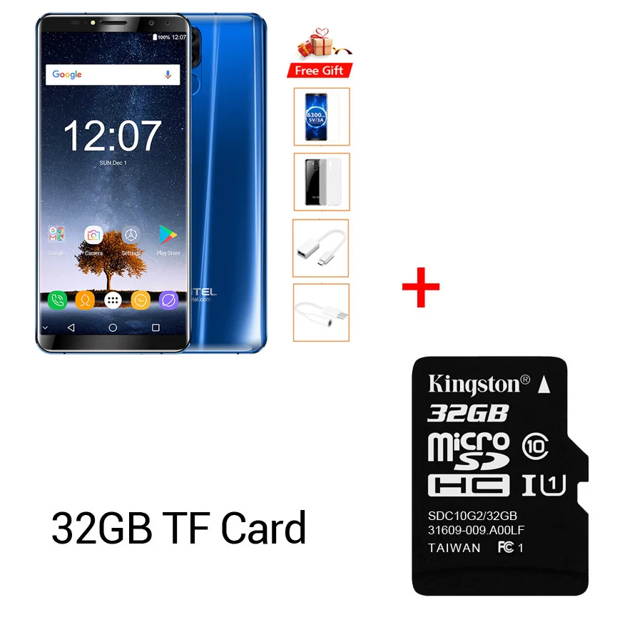 OUKITEL K6 18:9 полный дисплей разблокировка лица 6,0 ''FHD 6 ГБ ОЗУ 64 Гб ПЗУ MT K6 763 Восьмиядерный 21 МП 4 камеры 6300 мАч NFC мобильный телефон - Цвет: Blue N 32GB Card