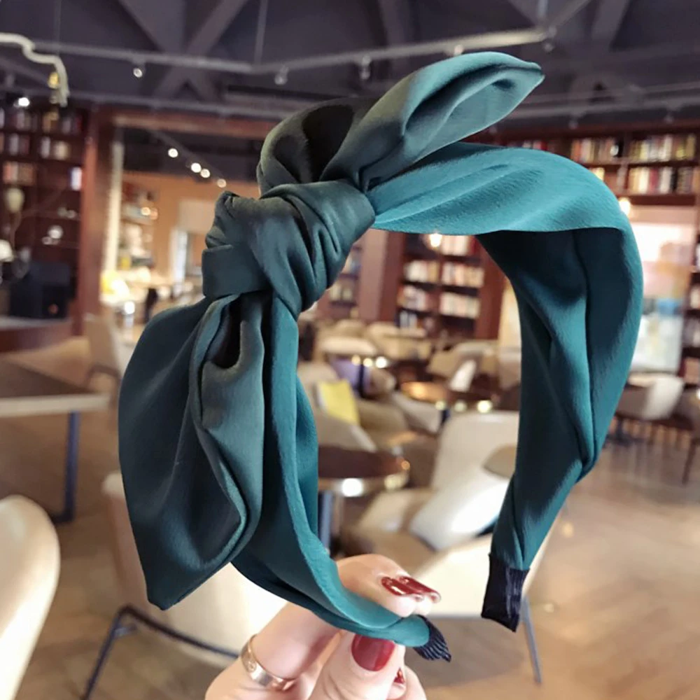 Повязка на голову женская с большим бантом тканевый широкий ободок контрастных