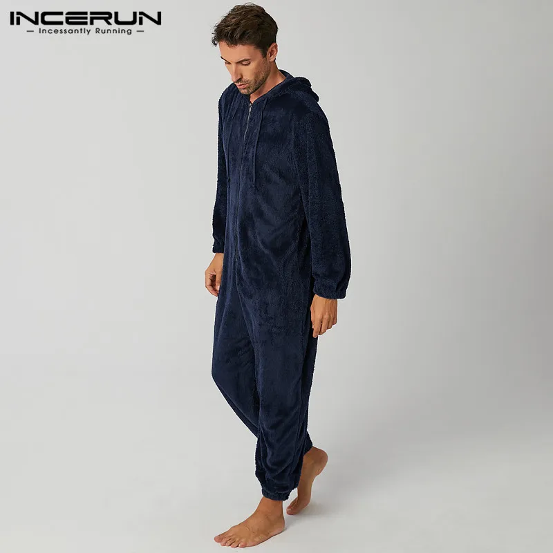 Зимние мужские Пижамные комбинезоны Флисовая теплая Домашняя одежда с длинным