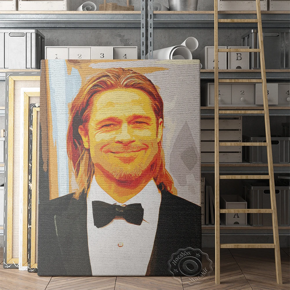 

American Actor Brad Pitt Poster, Handsome Cool Men Smile Wall Decor, Watercolour Figure Wall Painting, Movie Star Wall Stickers