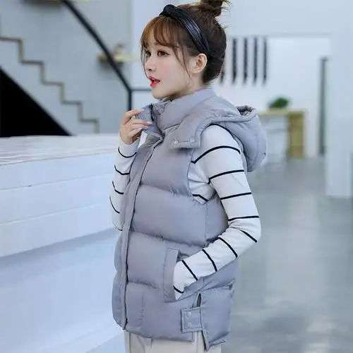 

Women 's Vest 2021 Autumn and Winter Korean Style Youth Solid Color Hooded Sleeveless Warm Vest Jacket