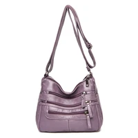 retro soft pu leather crossbody bag multi pocket waterproof handbag zipper womens solid color casual travel messenger bags