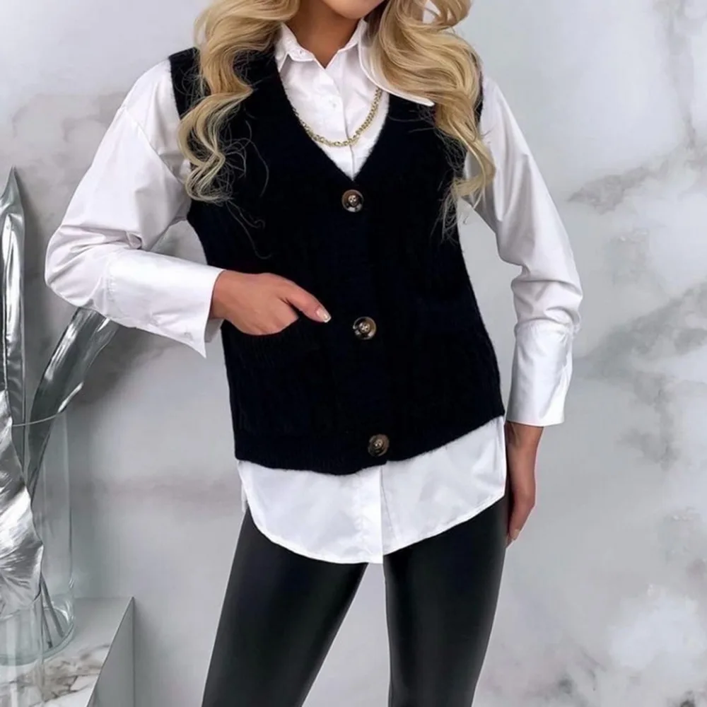 

Women's Knitted Vests Cardigan Sleeveless Outer Wear Vest V-neck Outer Wear New Sweater Women's Pullover Vest