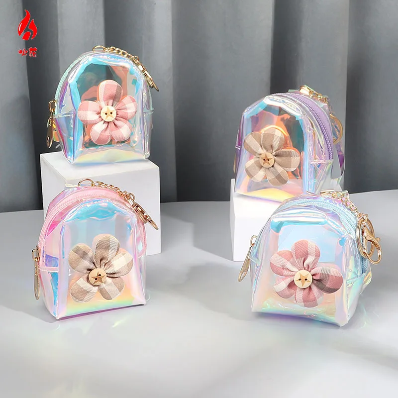 

Korean The Lattice Small Flower Keychain Laser Transparent Coin Purse Strap Car Key Pendant Keychain Charms Keychain for Girls