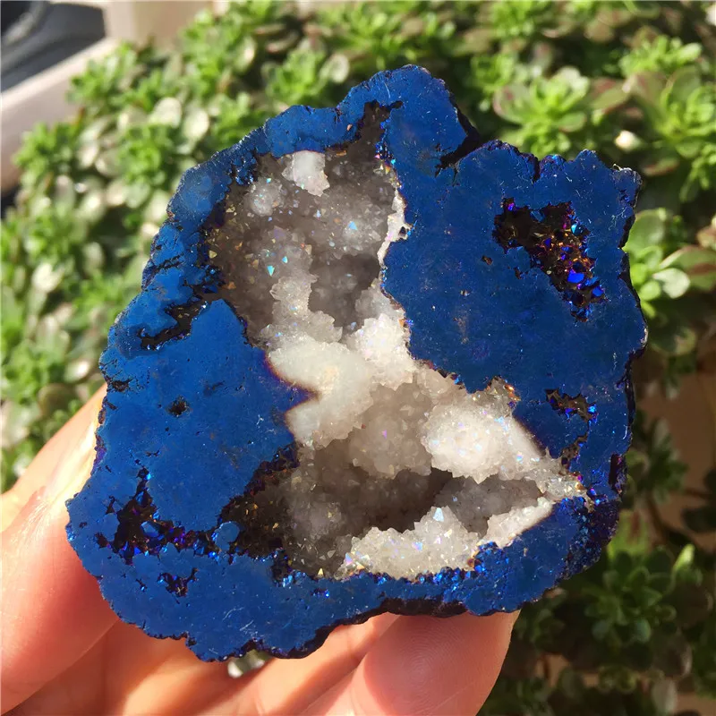 1 шт. красивый синий Ангел Aura кварцевый кристалл Geode титановый висмут силиконовый