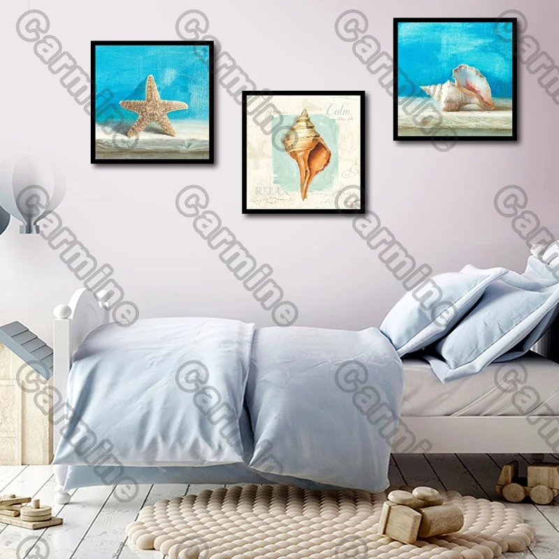 

Posters White Conch Flowers Starfish Plant Canvas Painting and Prints Wall Art Decoration for Living Room and Bedroom Frameless