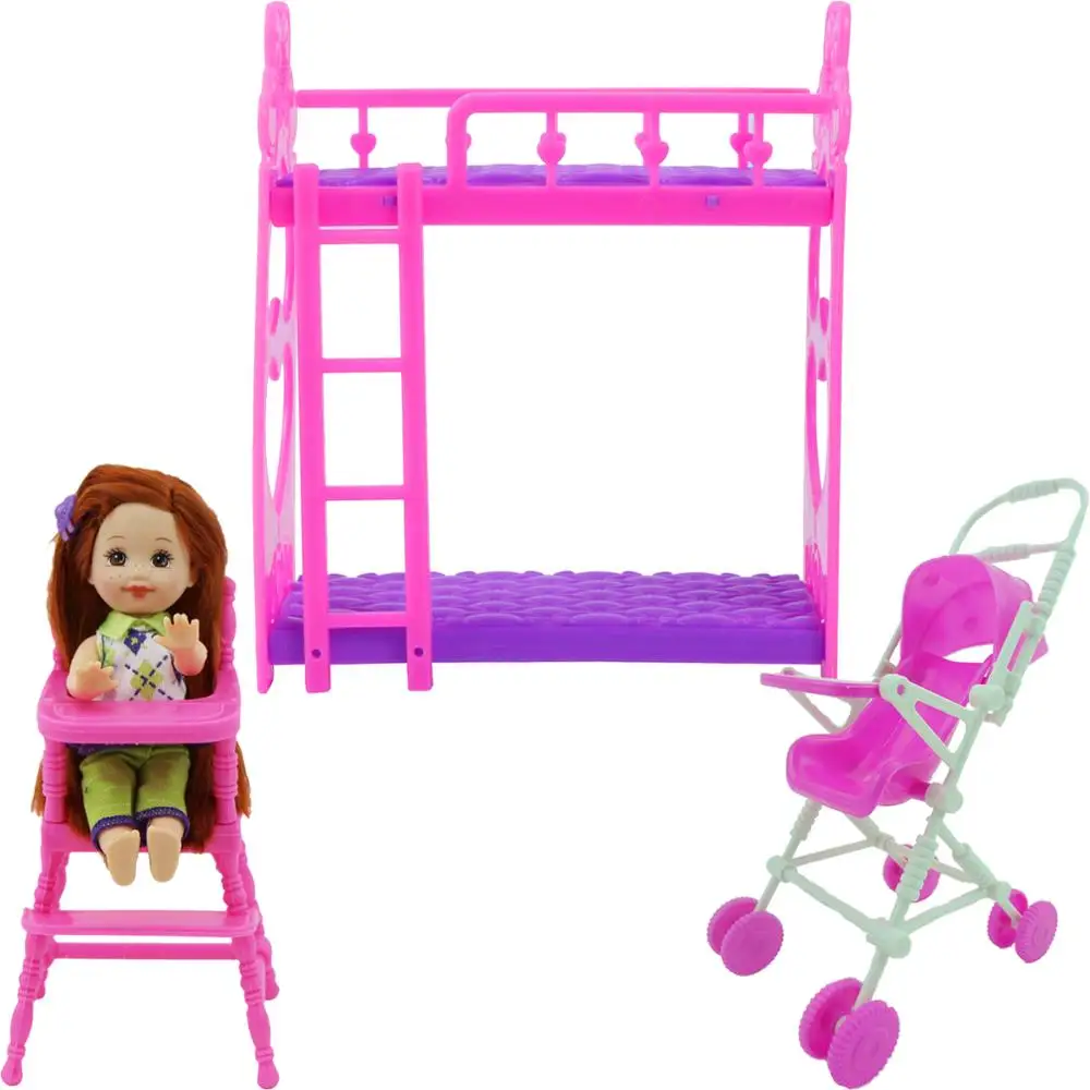 3x Mix Style Bedroom Furnitures High Chair Trolley Mini Bed Baby Accessories for Barbie Doll Kelly Dollhouse DIY Toys | Игрушки и хобби