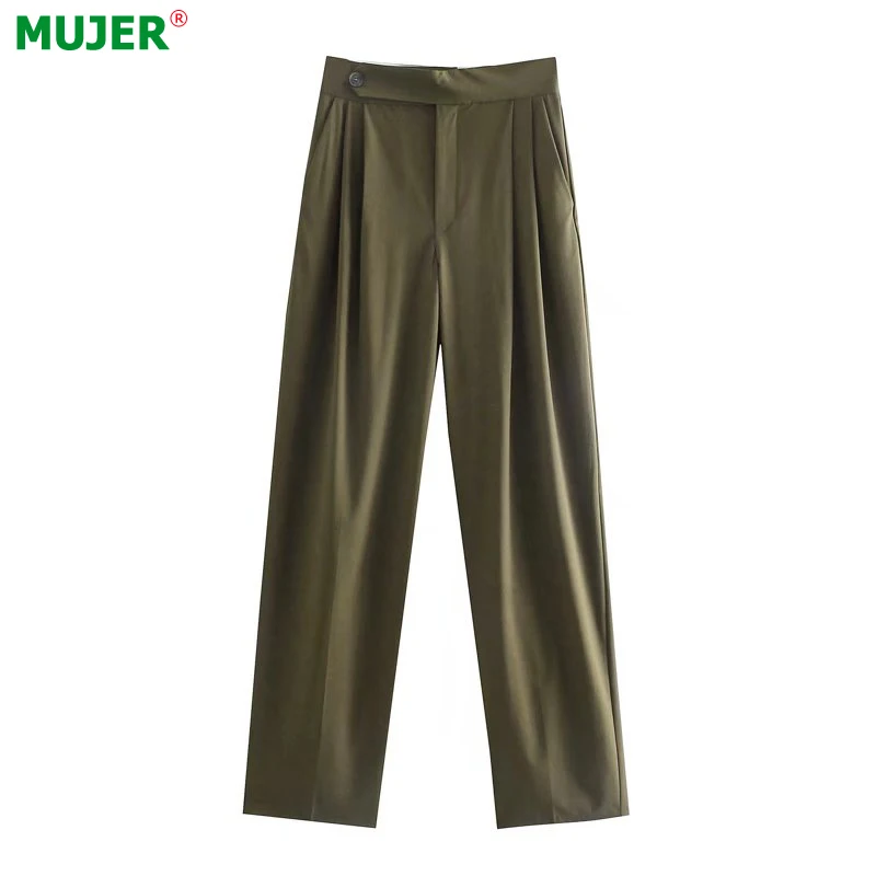 

Брюки Za женские с широкими штанинами, винтажные штаны с завышенной талией, хаки, уличная одежда, Y2K, осень 2021