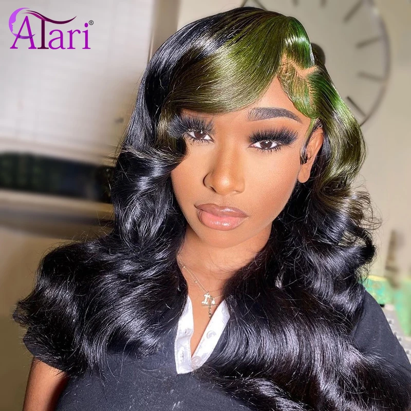 13x6 Lace Front Wig Black With Green Body Wave Wig Ombre Brown Colored Human Haor Wigs for Women Malaysian Pre Plucked for Women