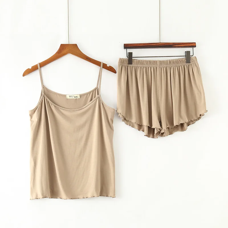

Modal Women's Summer Vest Sexy Pajamas Two-piece Thin Loose Sling Shorts Fat MM Large Size Homewear Set