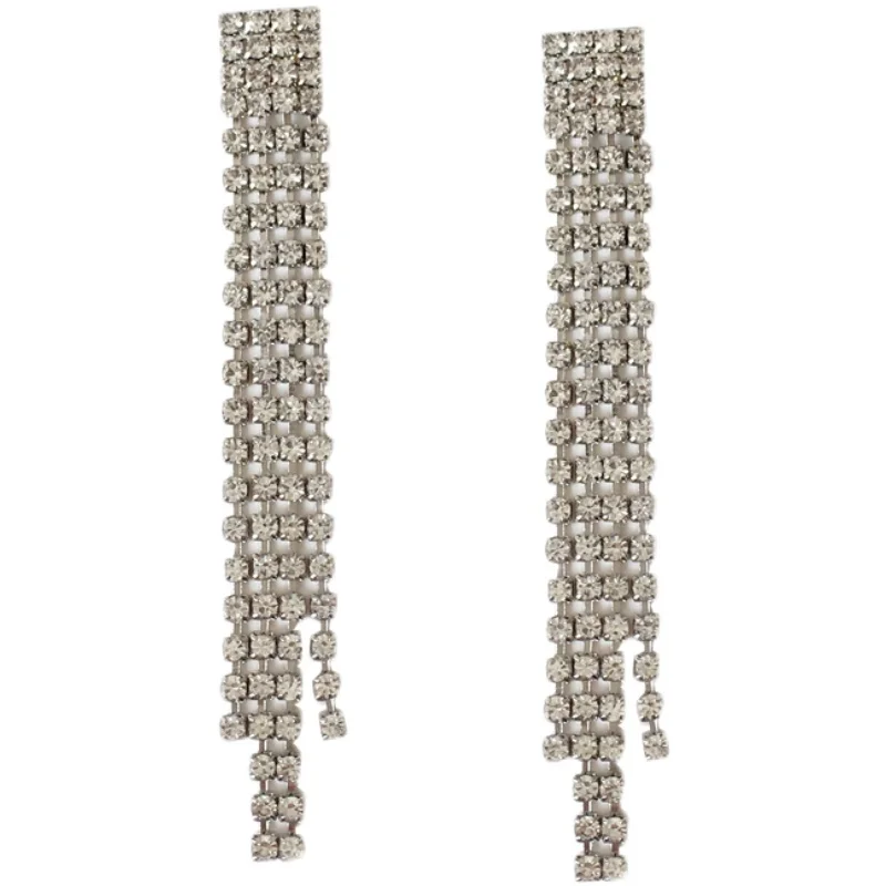 

S925 needle Trendy Jewelry Drop Earrings Hot Selling Bling Bling Metal With High Quality Clear Crystal Earrings For Women Gift
