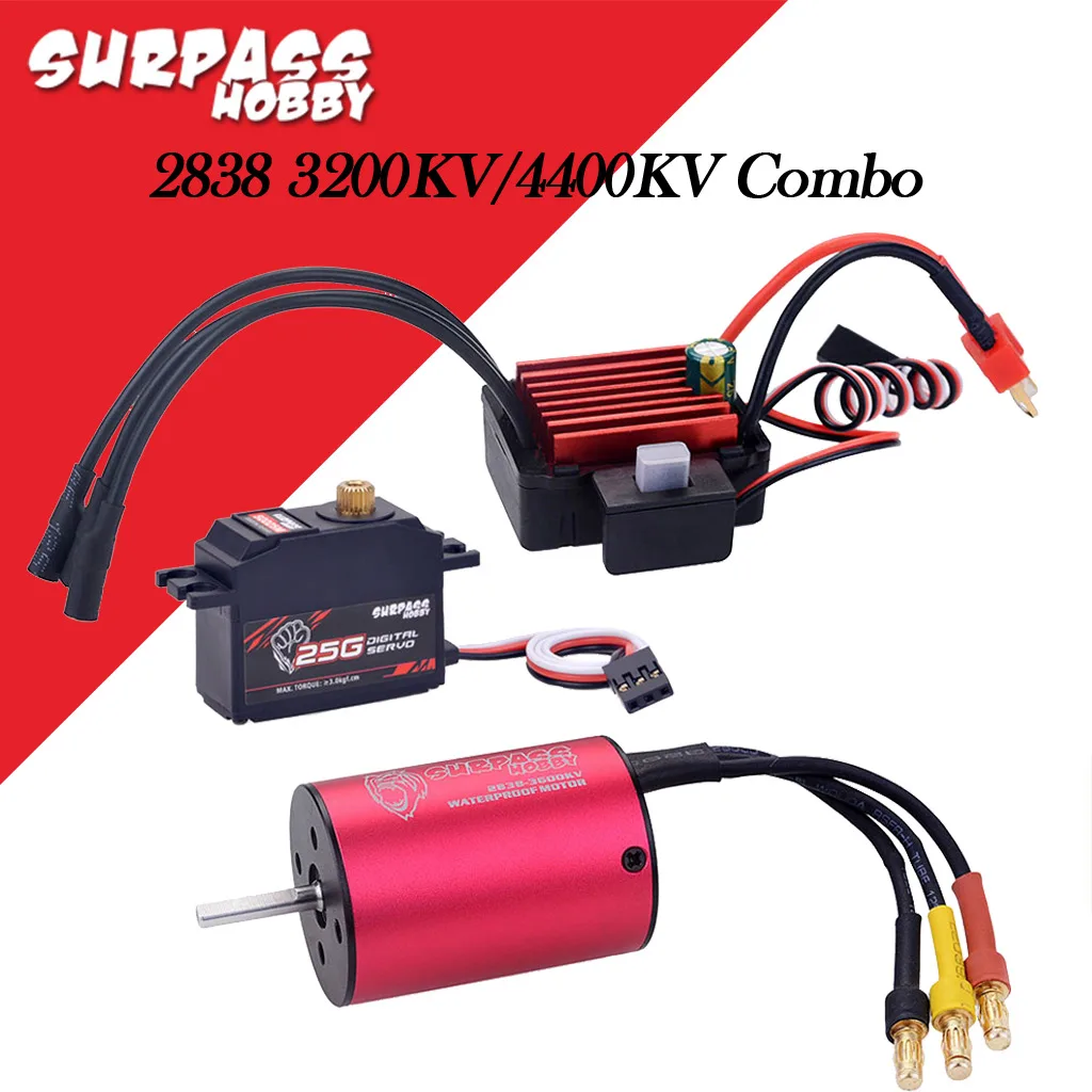 SURPASSHOBBY KK Combo 2838 3600KV Brushless Motor w/ 35A ESC + S0025M 25G Servo 2S 3S for 1/14 1/16 RC Off-road On-road Car