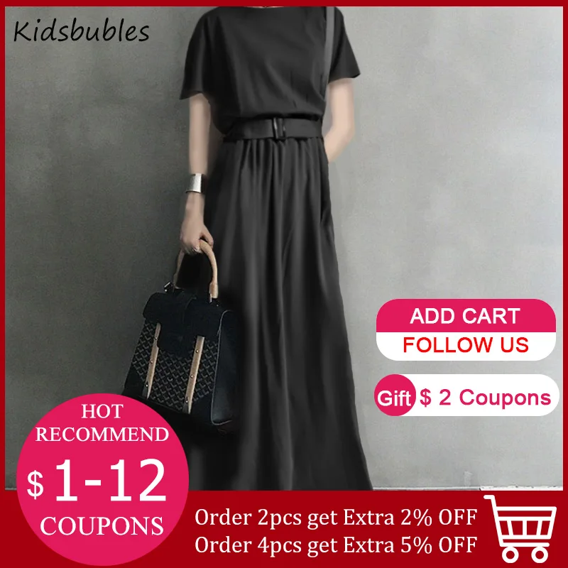 

Женское длинное платье в японском стиле, однотонное платье макси с карманами и поясом, свободного кроя, повседневное, для офиса, для лета