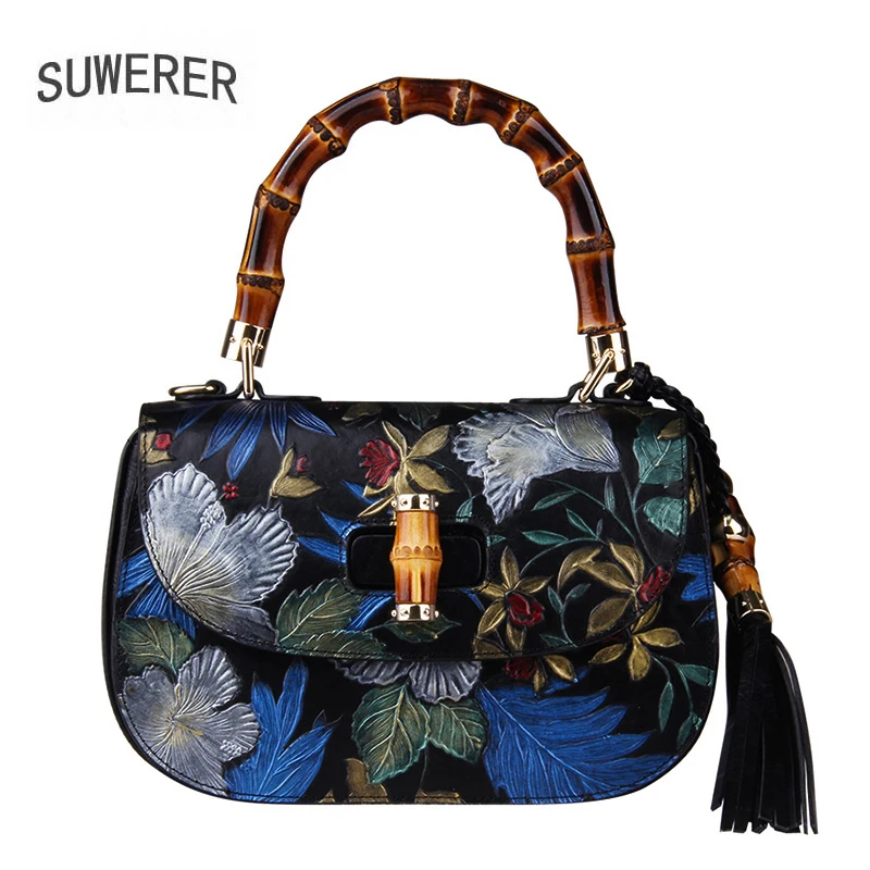

New Women Genuine Leather bag cowhide embroidery bag handbags Luxury fashion tote women leather shoulder Crossbody bag