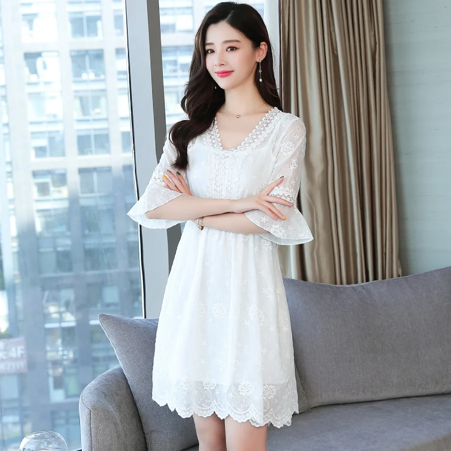 Летние новые белые шифоновые кружевные пляжные мини сексуальные платья 2020