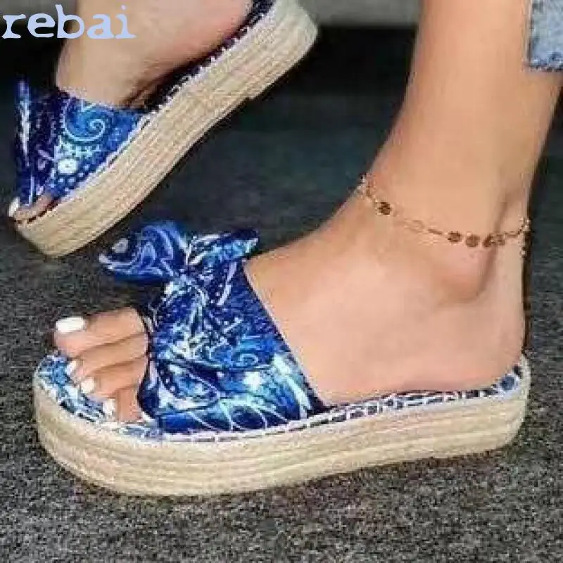 

New Summer Women Sandals Silk Bow Flat Shoes Ladies Beach Shoes Slipper Outdoor Fashion Student Home Casual Slippers 35-43