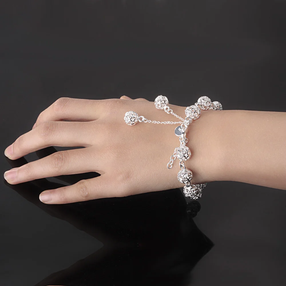 

Bohemian Women's 925 Sterling Silver Bracelet For Women Hollow Ball Bracelet Charm Women Chain Fashion Jewelry Gift