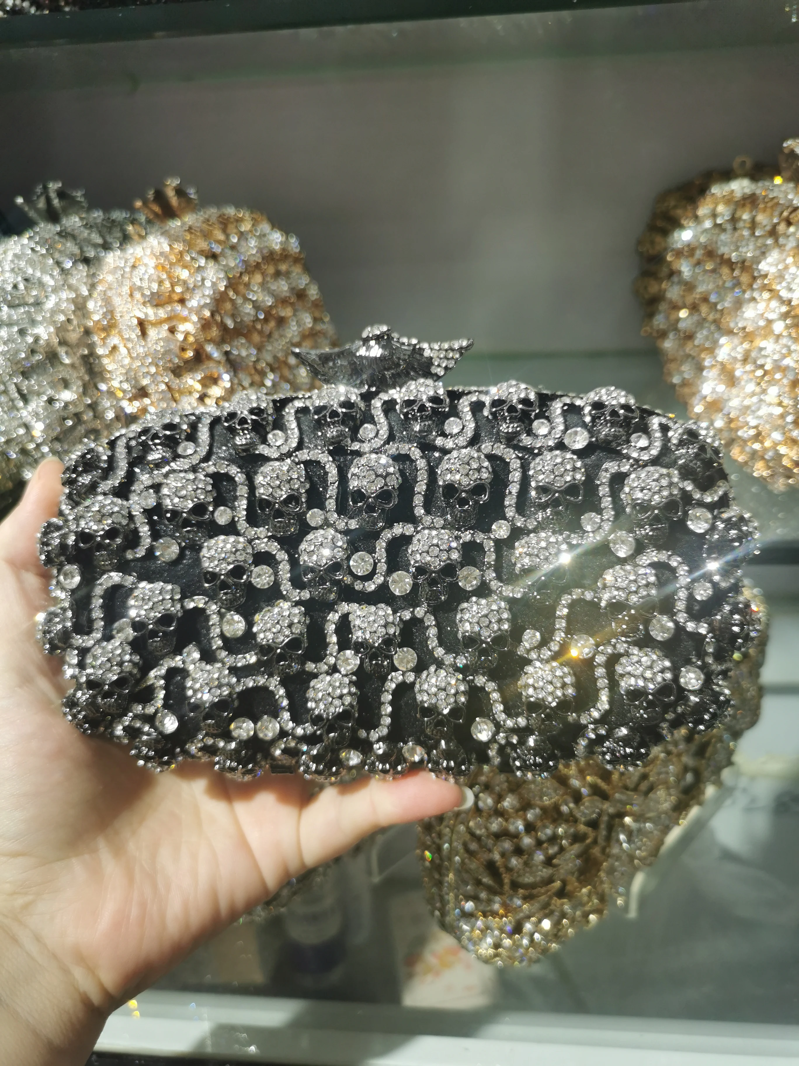 

Gold Silver Black Diamond Rhinestone Prom Cocktail Party Woman's Handbag Dinner Banquet Crystal Ladies Female Clutch Evening Bag