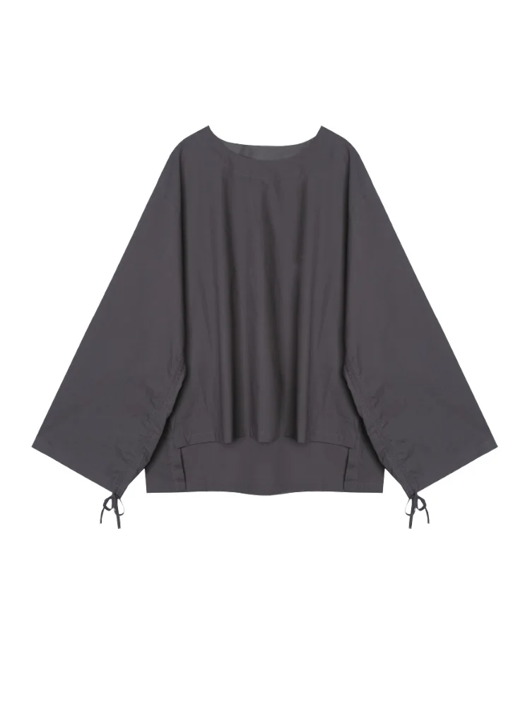 

SuperAen Women Oversized Shirts Summer Loose O Neck Solid White Black Blouse Original Design Woman Top