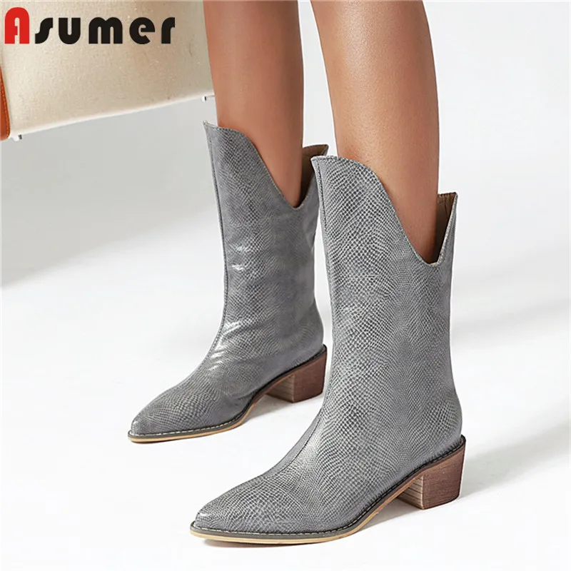 Женские ковбойские ботинки на низком каблуке с острым носком | Обувь