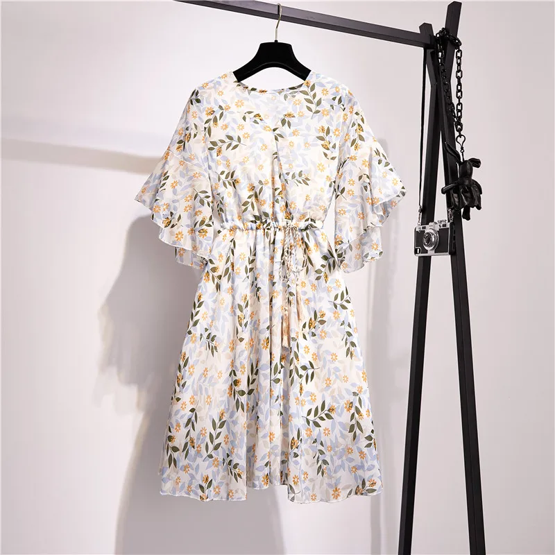 Шифоновое женское длинное платье с принтом летнее расклешенное v образным