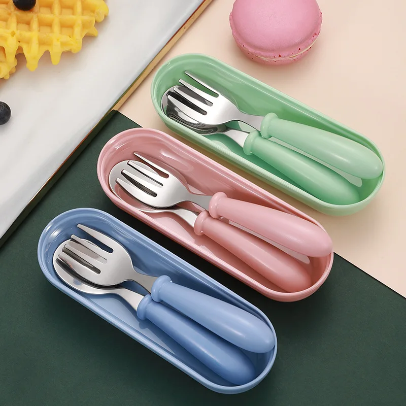 

Stainless Steel Children Tableware Set Cute Infant Food Feeding Spoon Fork Cartoon Portable Training Baby Dishes Gadget Cutlery
