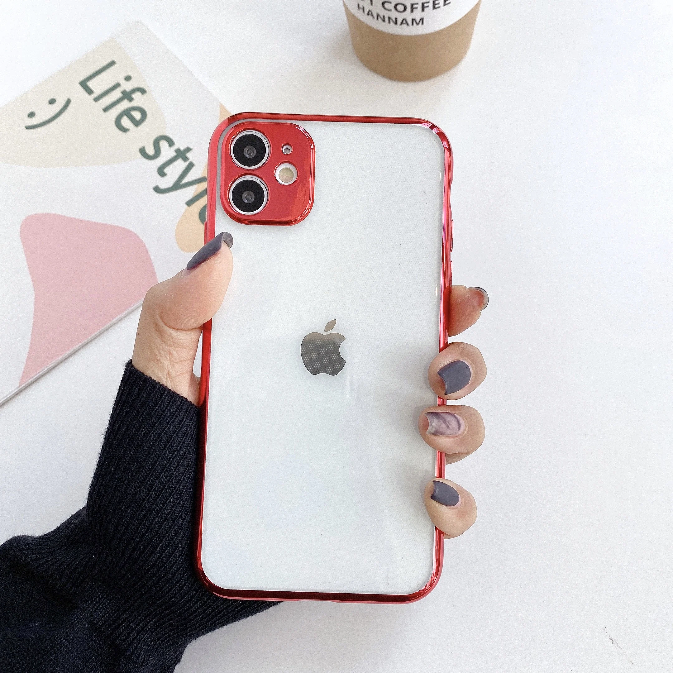 

Luxury Square Frame Plating Clear Phone Case For iPhone 12 11 Pro Max Mini X XR XS 6 7 8 Plus SE 2020 Transparent Silicone Cover