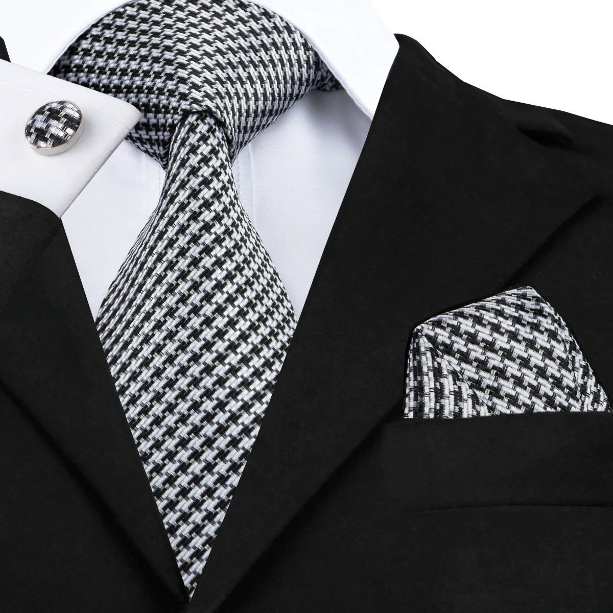 

2016 Модный черный, белый галстук в клетку, шелковые запонки, галстук, галстук для мужчин, строгий деловой, Свадебный галстук