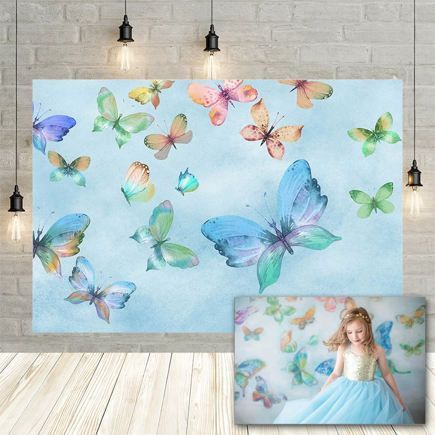 

Girl Birthday Colorful Butterfly Backdrop Spring Princess Portrait Decor Photography Background For Photo Studio Banner Props