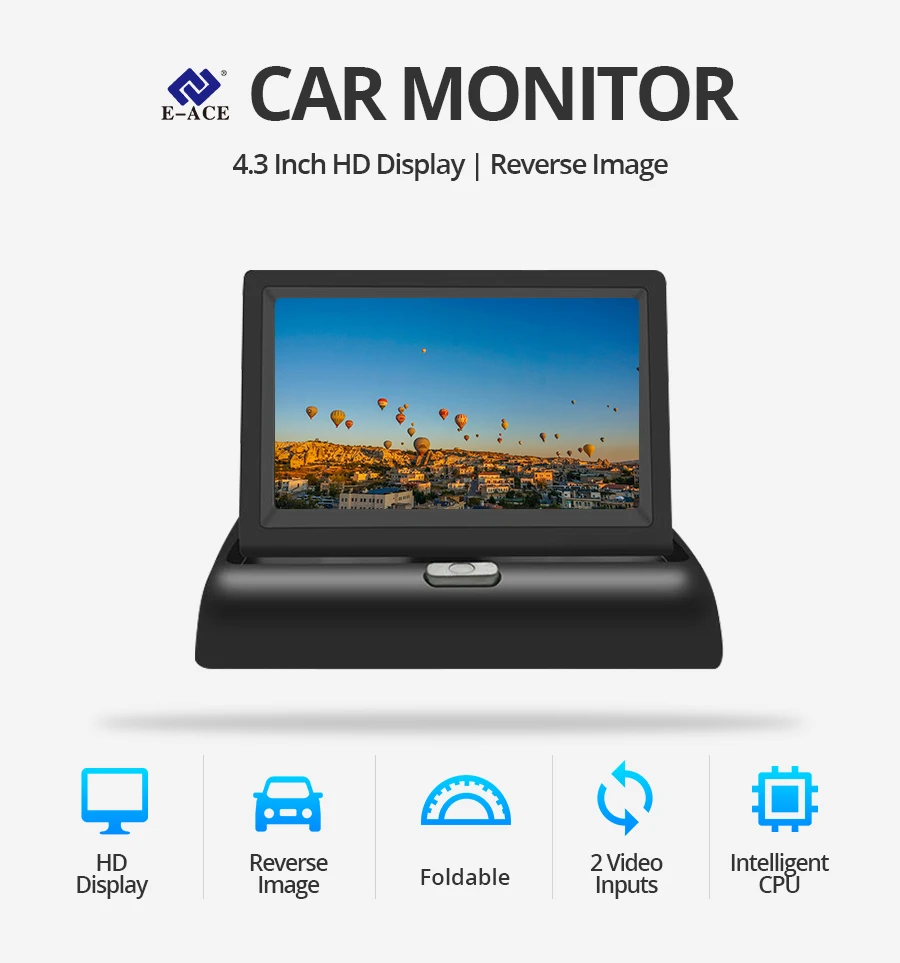 E-ACE, автомобильный монитор, 4,3 дюймов, складной, TFT, ЖК-дисплей, камера s, камера заднего вида, парковочная система для автомобиля, Мониторы Заднего вида, NTSC PAL