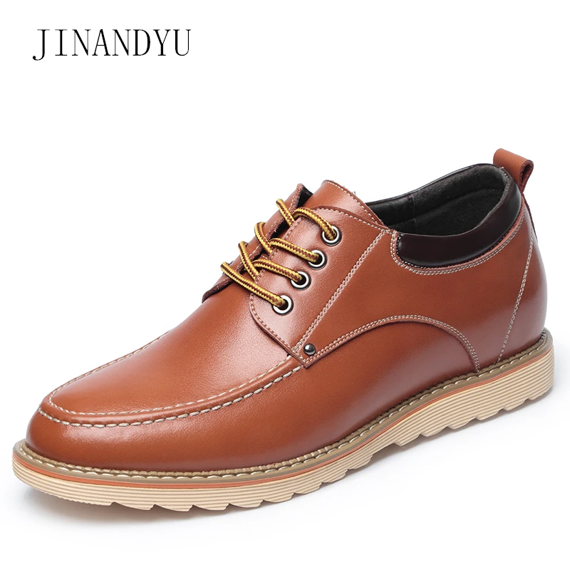 

Hidden Heel 6cm Man Shoes Leather Genuine Elevator Shoes for Men Full Grain Cow Leather Lace Up Casual Formal Dress Brown Shoes