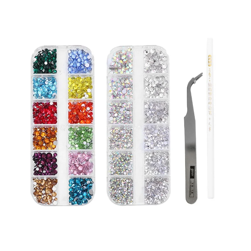 

Nail Art Rhinestone Decoration Set Irregular Crystal Diamond,with Curved Silver Tweezer and White Nail Art Pen