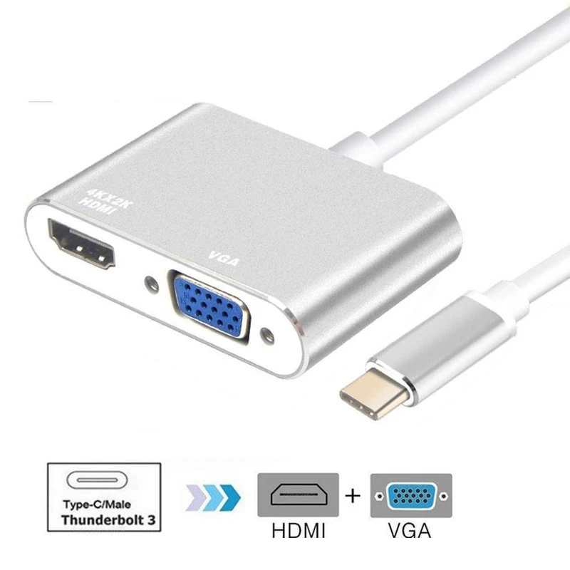 Адаптер Basix USB C к HDMI VGA HUB Type док станция для MacBook Pro/Air 3 1 разветвитель с несколькими