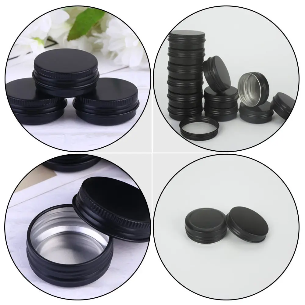 

20Pcs 30ml Aluminum Jars Refillable Cream Containers for Home Travel Black
