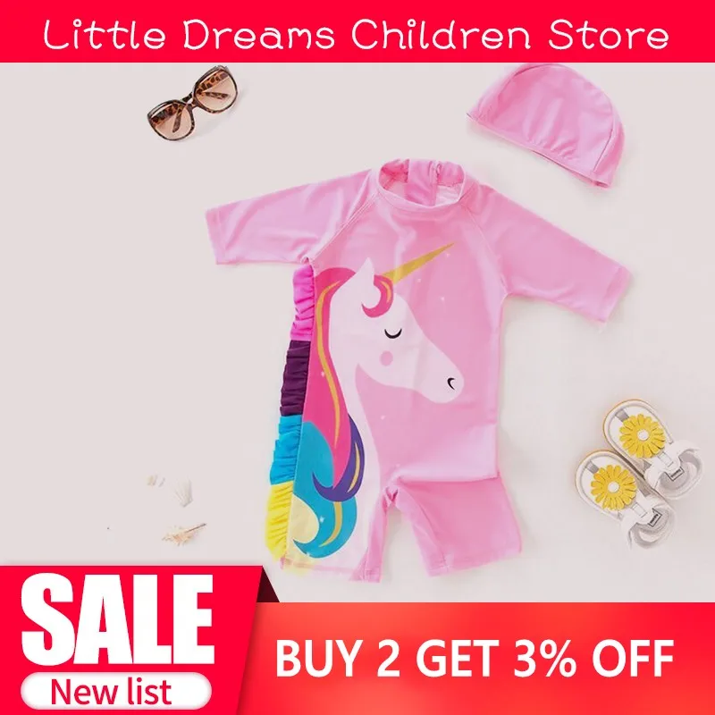 Одежда для купания маленьких девочек Костюм серфинга с единорогом Купальный