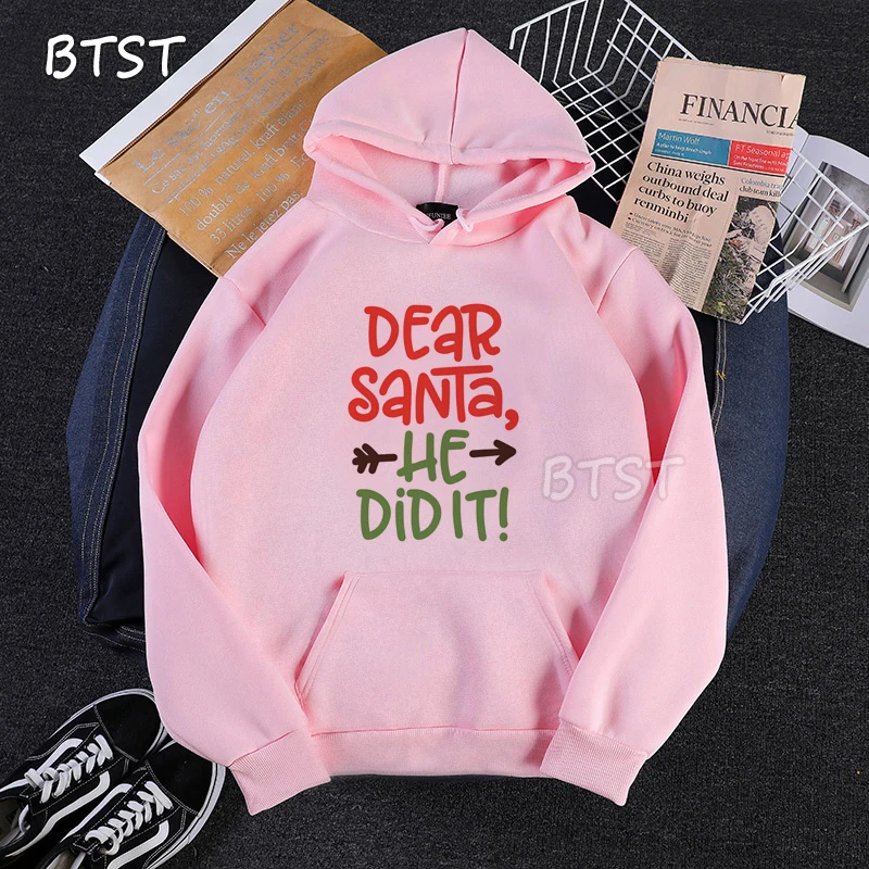 

Women Hoodies Merry Christmas Gift Letter Women Pullovers Hoodies Sweatshirts Pink White Print Hoody Streetwear Tops Polyester