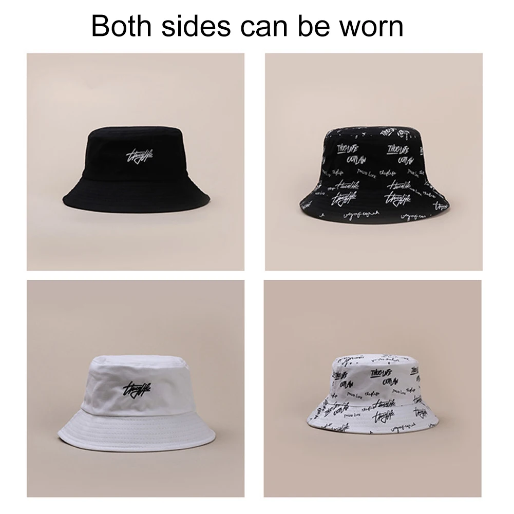 

Fashion Women English Letters Cotton Reversible Sun Protection Cap Bucket Hat