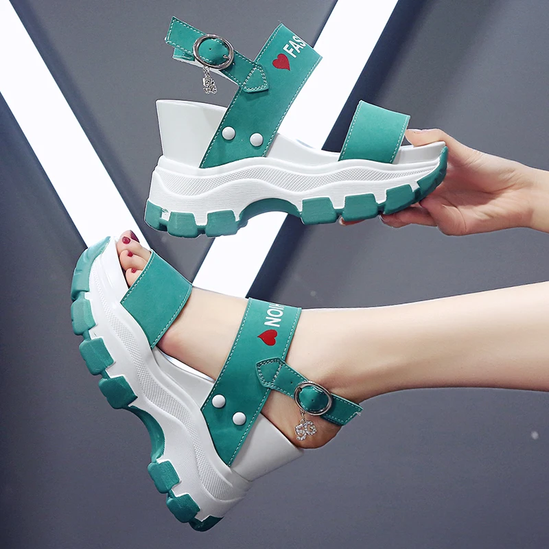 

2021 Platform Sandals Women New Summer Chunky High Heels Female Wedges Shoes for Women Fish Toe Red Sandalia Feminina