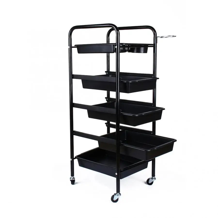 

Barber Accessories Hair Dryer Diffuser 5 Tier Spa Hairdresser Coloring Hair Black Salon Trolley Rolling Storage Cart Hair