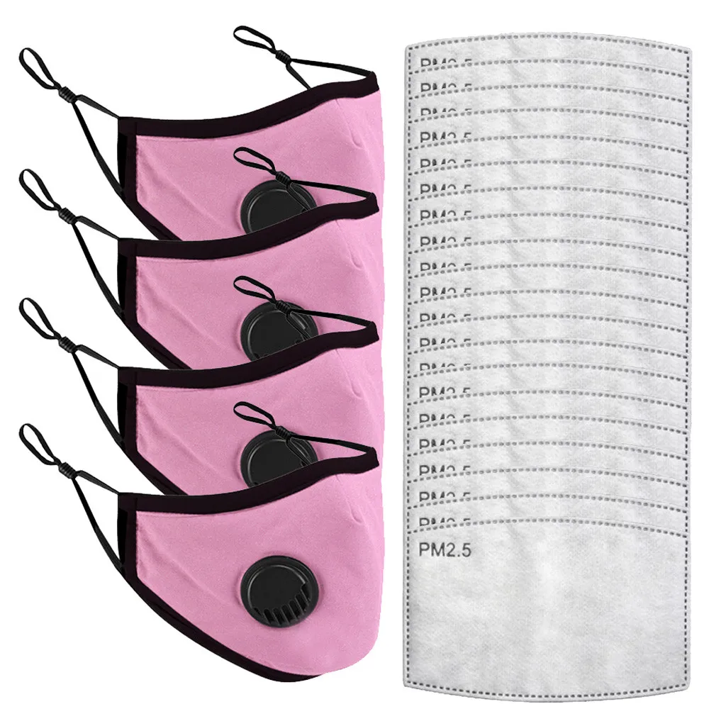 

4pcs and 20 Filters Reusable For Kids 3D Face Mouth Nose Mask Washable DustProof Breathable Valved Respirator In stock Hot Out